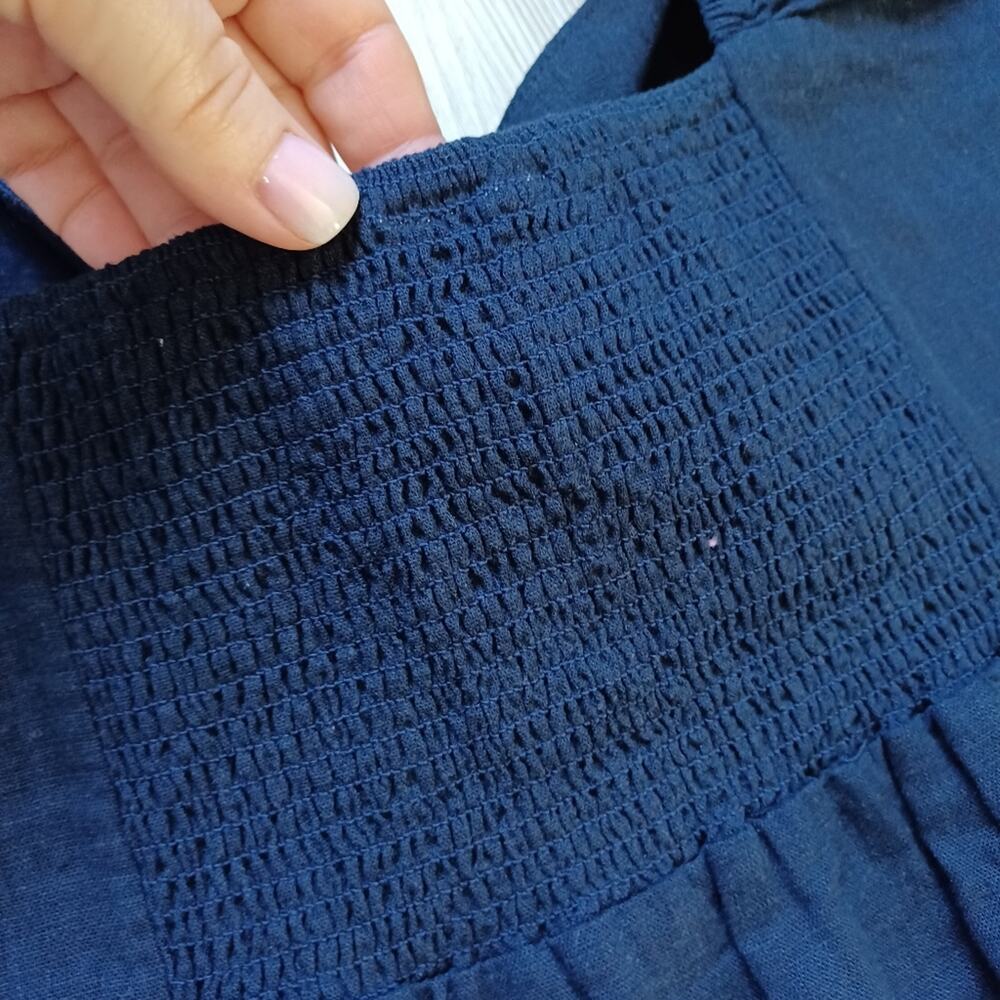 Vici Skylar + Madison Linen Maxi Dress Puff Sleeves Cutout Navy Size M NWT - Picture 10 of 13